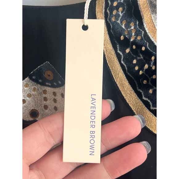 Lavender Brown Velvet & Crepe Paisley Sleeveless Mini Shift Dress Black XS NWT - Picture 7 of 10